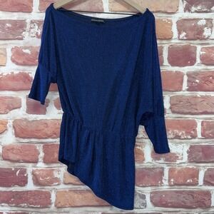 Boston Proper Top Women's Small Blue Glittery Asymmetric Casual Evening Shirt